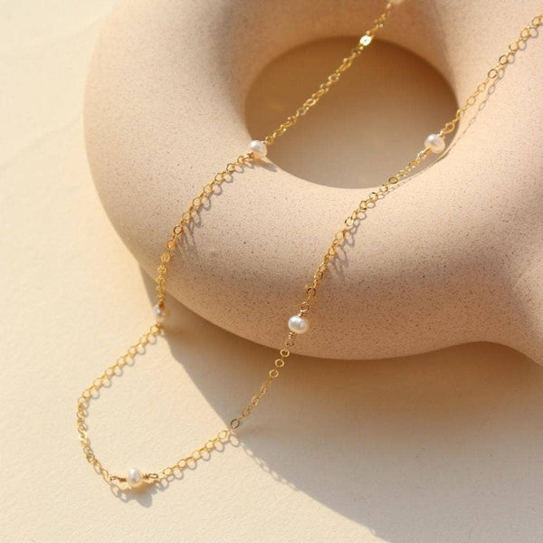 Delicate Pearl Necklace 14" - 14k Gold Fill