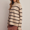 Striped Mock Neck Knit Sweater - Ecru