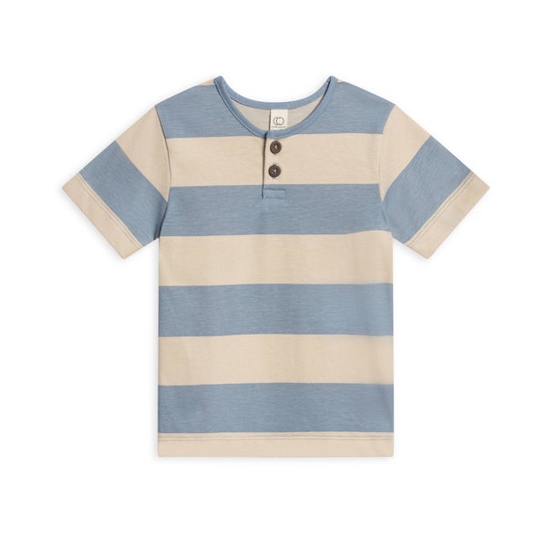 Organic Reef Short Sleeve Henley - Marco Stripe / Rain