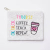 "Coffee, Teach, Repeat" Beaded Coin Pouch
