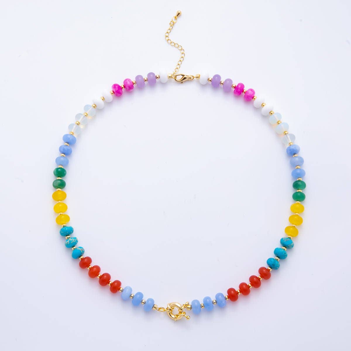18K Gold Filled Colorful Candy Gemstone Rondelle Bead Chain Necklace 17.5 Inch with Extender | WA-3318: #1