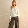 Half Button Front Long Sleeve Sweater - Cream/Cappuchino