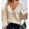 V-neck Knit Sweater with Back Tie - Beige