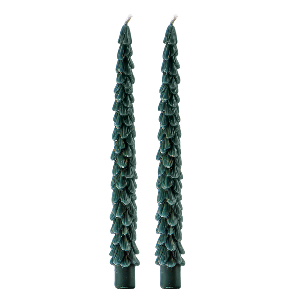 Green Tree Taper Candles - Set of 2