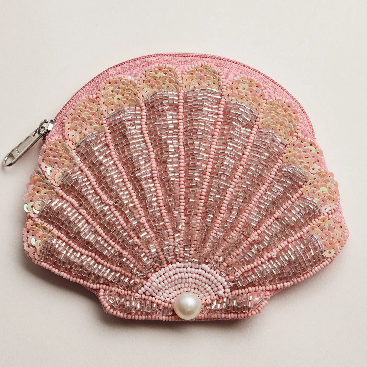 Beaded Shell Pouch with Pearl Accent