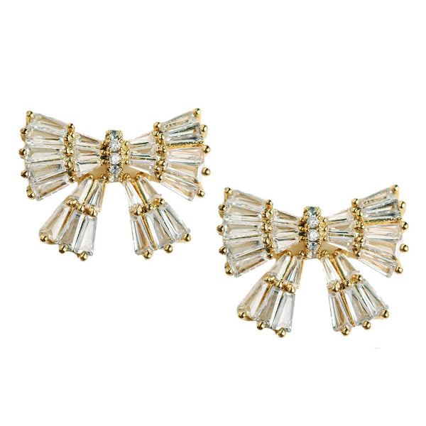 Gold Maxi Sparkler Holiday Statement Stud Bow Earrings