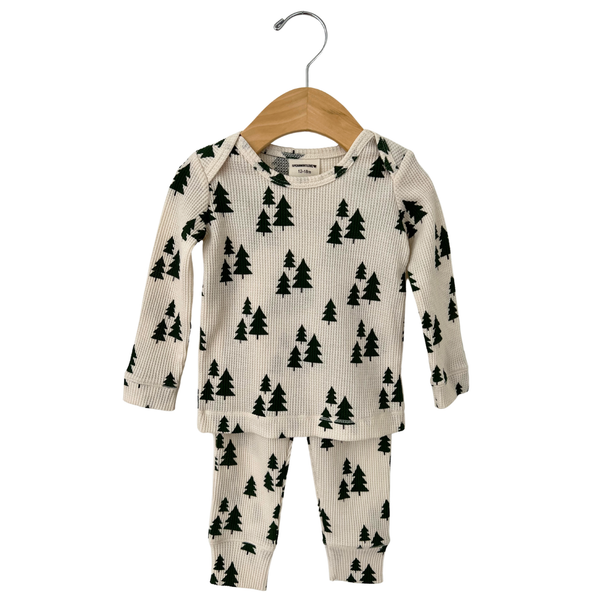 Forest Green Trees Organic Waffle 2-Piece Set