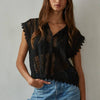 Woven Cotton Lace Buttondown Sleeveless Top - Black