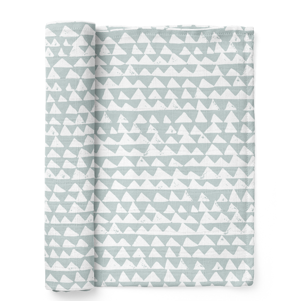 Muslin Swaddle Baby Blanket - Mountains Ice Blue