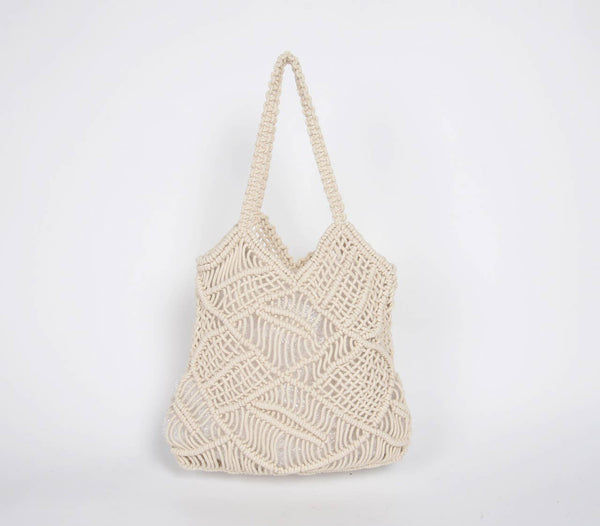 Macrame cotton shopping tote bag