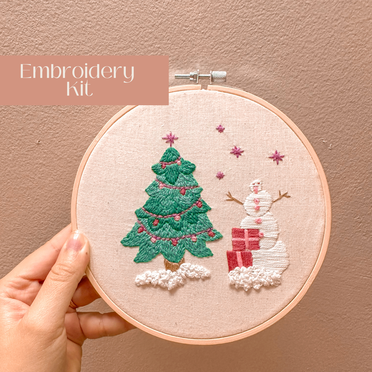 Beginner Embroidery Kit - Pink Christmas