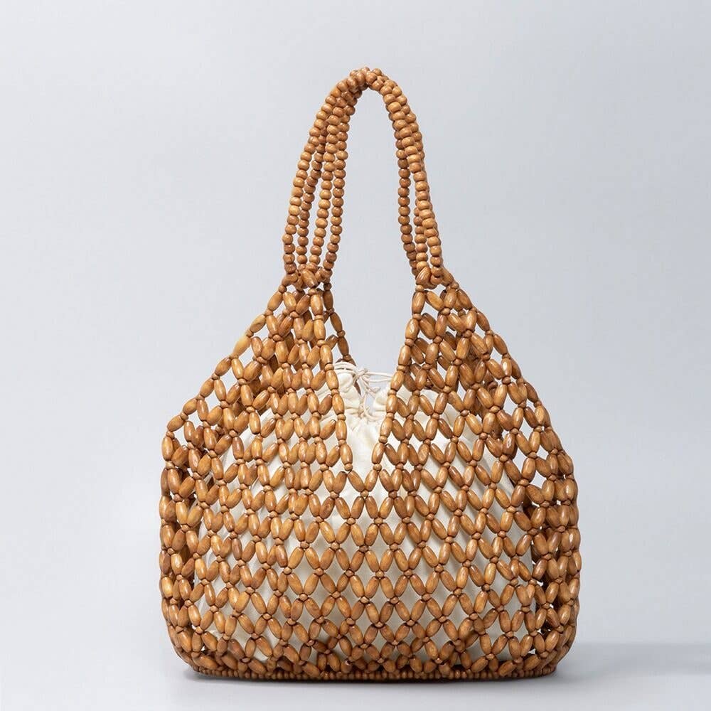 Handmade Wooden Beads Bag - Brown