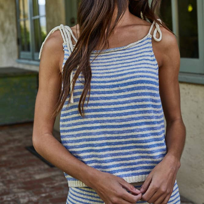 Knit Sweater Cotton Striped Spaghetti Tie Strap Top