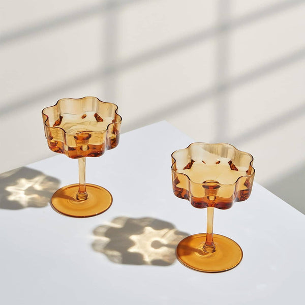 Flower Wave Coupe Cocktail Colored Glass - Amber