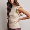 Ruffle Sleeve Rib Knit Top - Cream