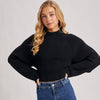 Mock Neck Open Ribbled Knit Tie Sweater