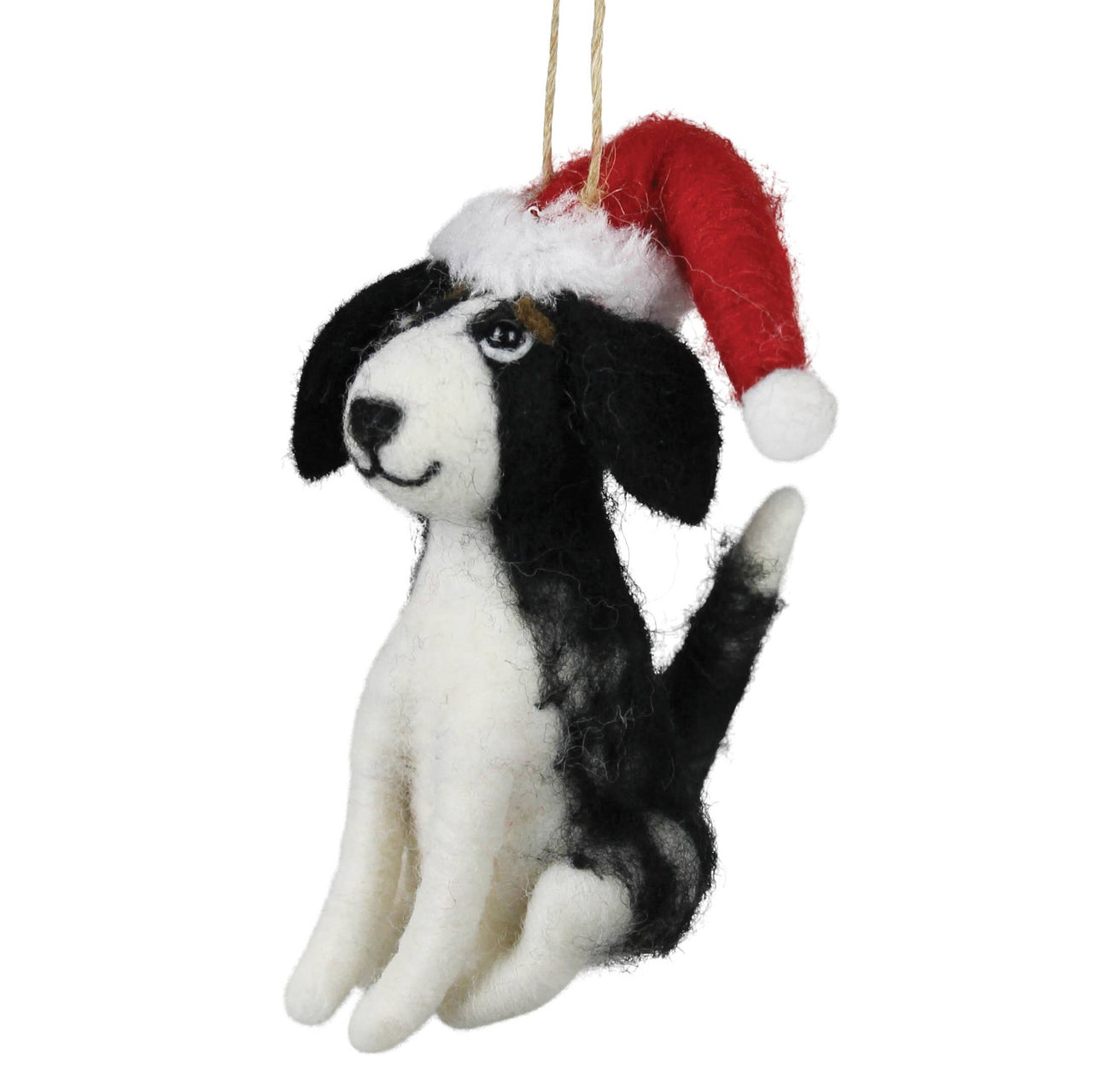 Puppy with Santa Hat Felt Ornament