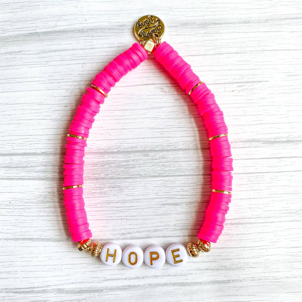 Pink Hope Breast Cancer Heishi Bracelet - Hot Pink