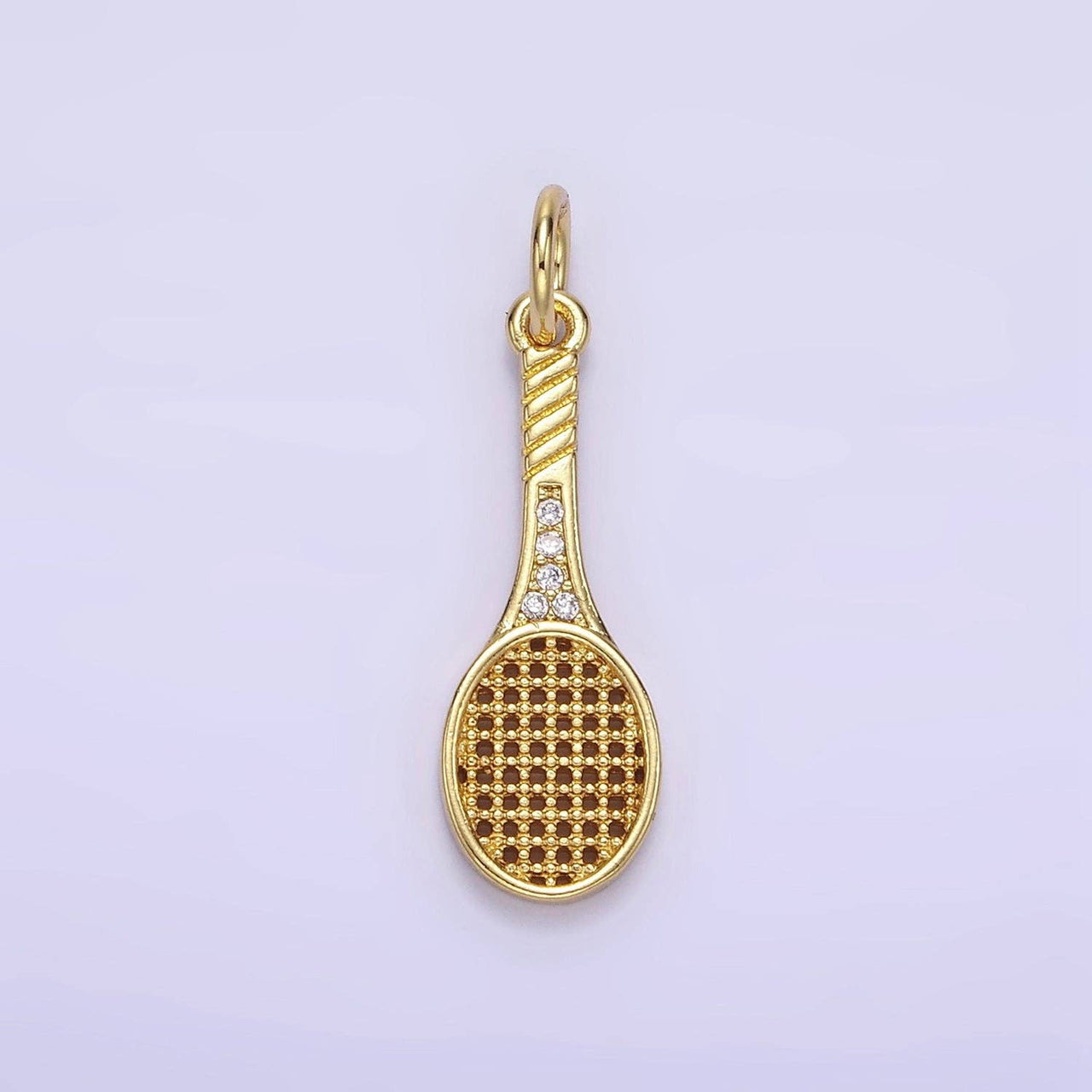 24K Gold Filled Micro Paved CZ Tennis Racket Charm in Gold & Silver | AG888: Gold