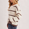 Slouchy One Shoulder Off Stripe Oversized Knit Sweater - Camel