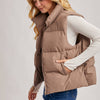 Zipper Front Puffer Vest - Mushroom