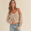 Crochet Knitted Cardigan - Tan/White