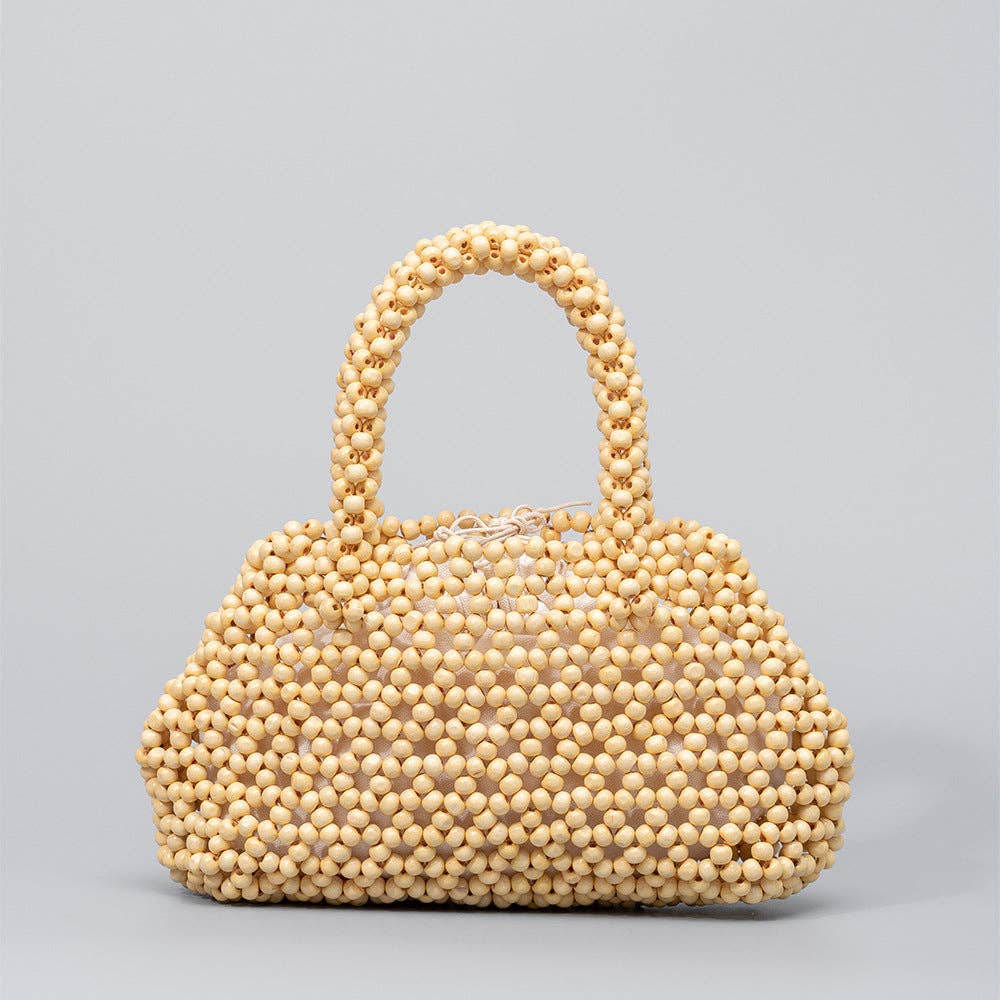 Handmade Wooden Bead Handbag - Khaki