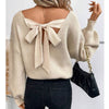 V-neck Knit Sweater with Back Tie - Beige