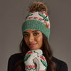 Ivory White Cherry Pattern Pom Hat