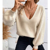 V-neck Knit Sweater with Back Tie - Beige