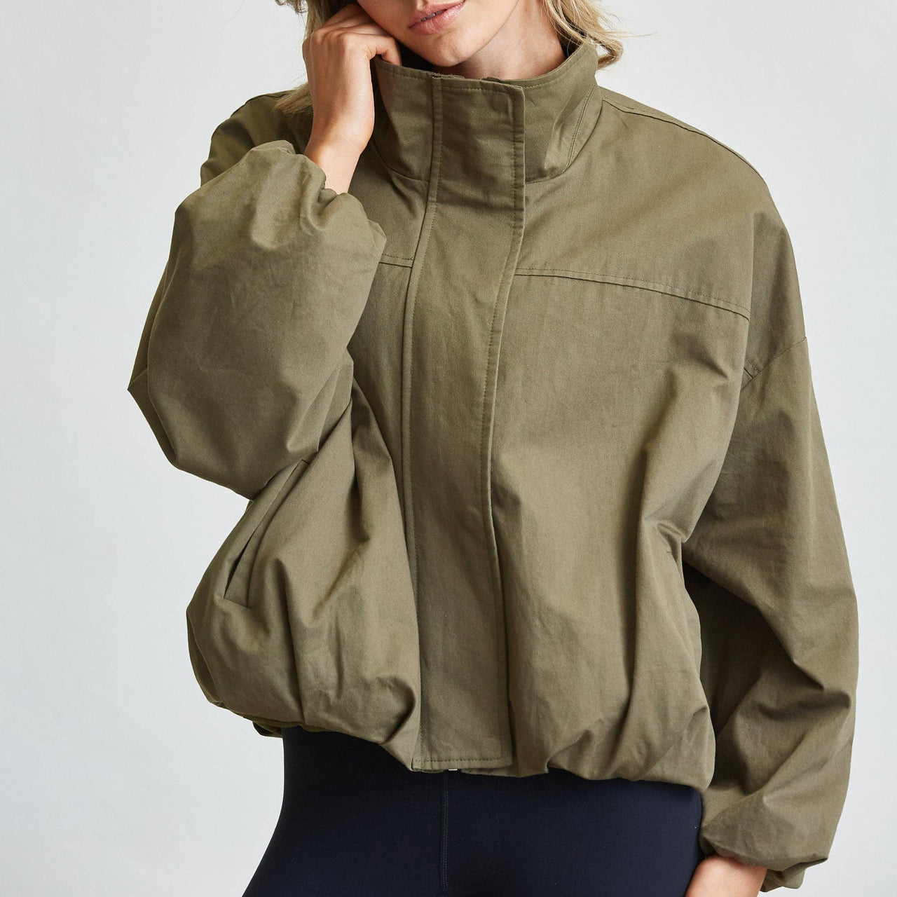 Funnel Neck Balloon Jacket - Olive