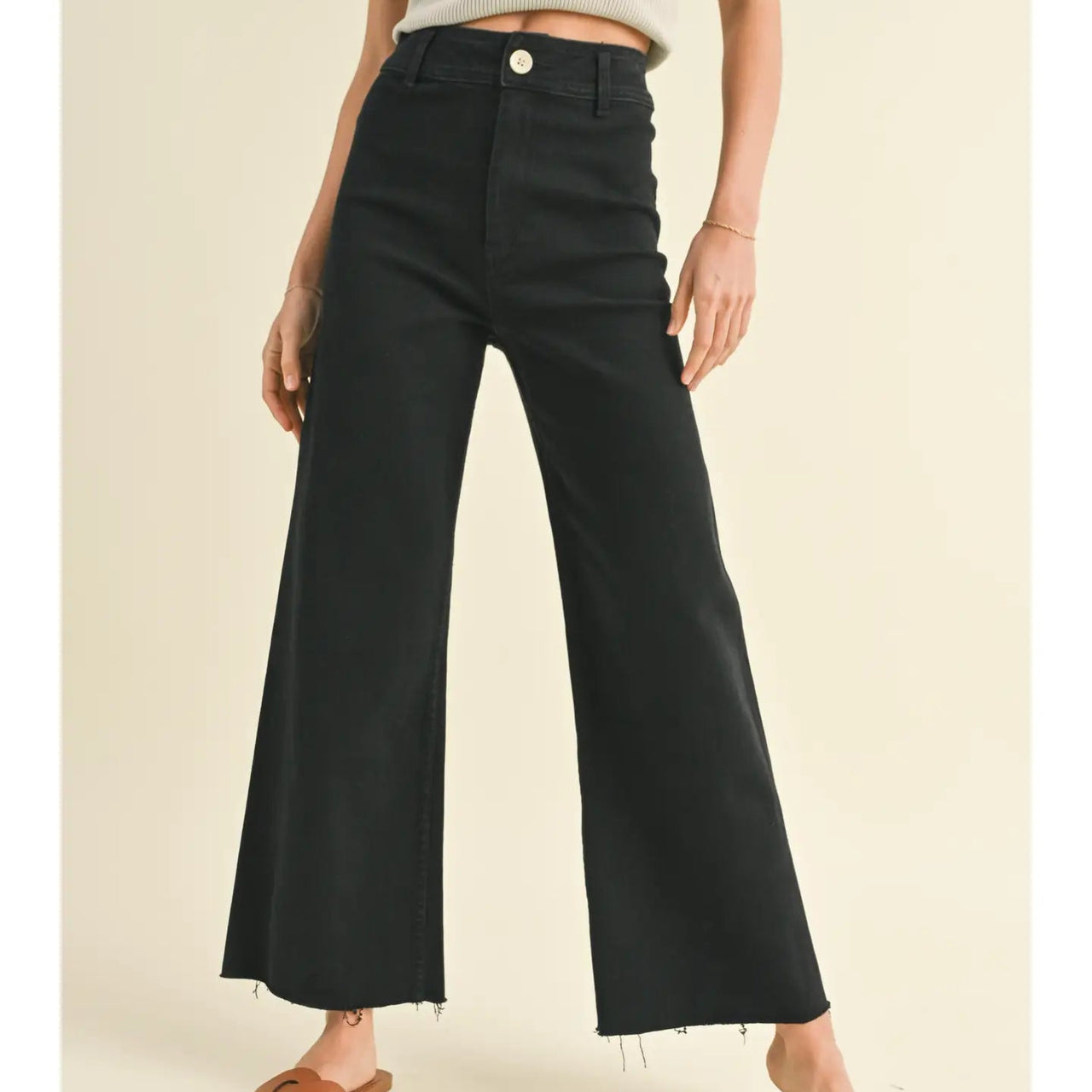 Straight Wide Leg Denim Pants - Faded Black
