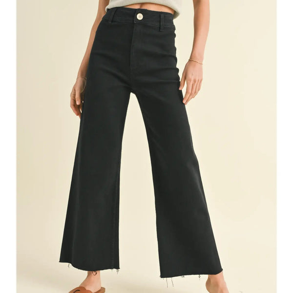 Straight Wide Leg Denim Pants - Faded Black