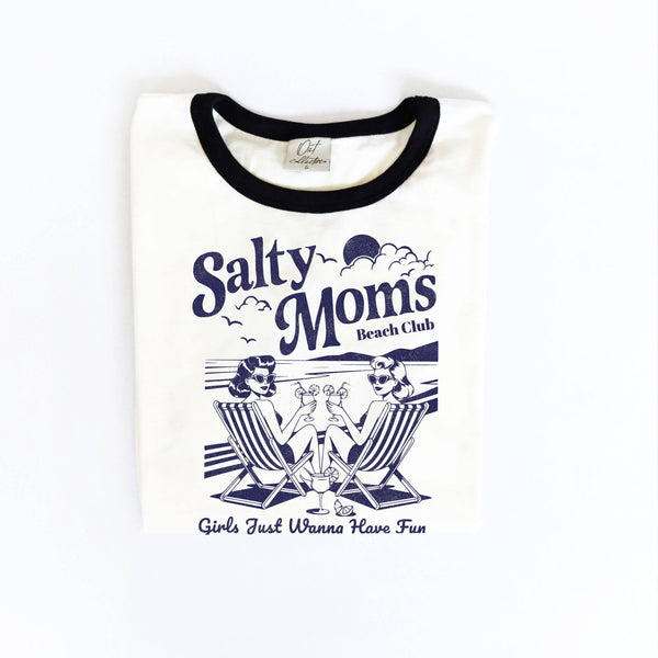 Salty Moms Beach Club Ringer Graphic T-Shirt
