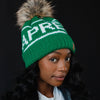 Green & White Apres Pom Hat