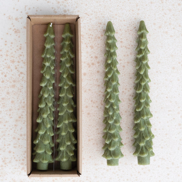 10” Tree Shaped Taper Candle Set -Cedar Green