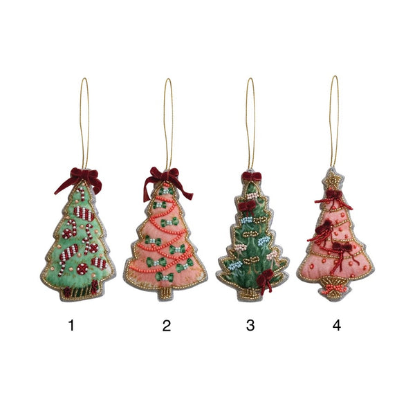 Handmade Beaded Fabric Christmas Tree Ornaments