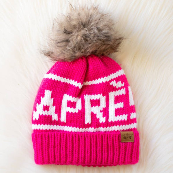 Pink & White Apres Pom Hat