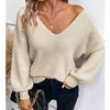 V-neck Knit Sweater with Back Tie - Beige