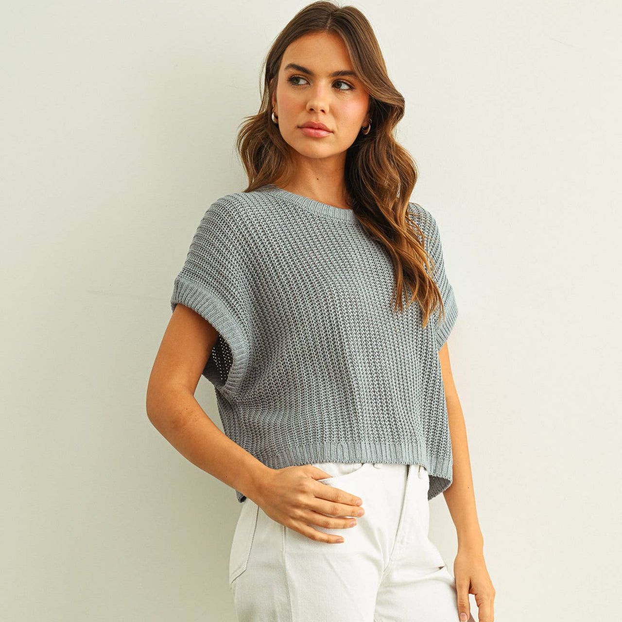Dolman Sleeve Knitted Top - Blue