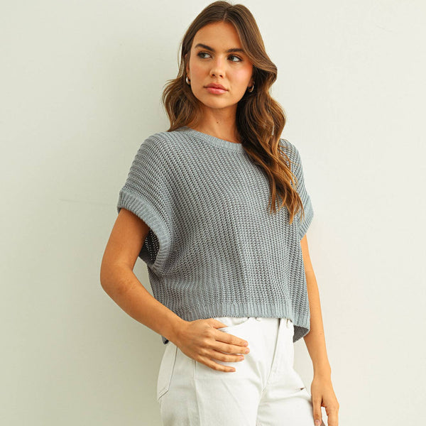 Dolman Sleeve Knitted Top - Blue