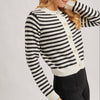Faux Pearl Button Down Striped Cardigan - Black