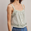 Embroidered Lace Trim Button-Front Tank Top - Size Small