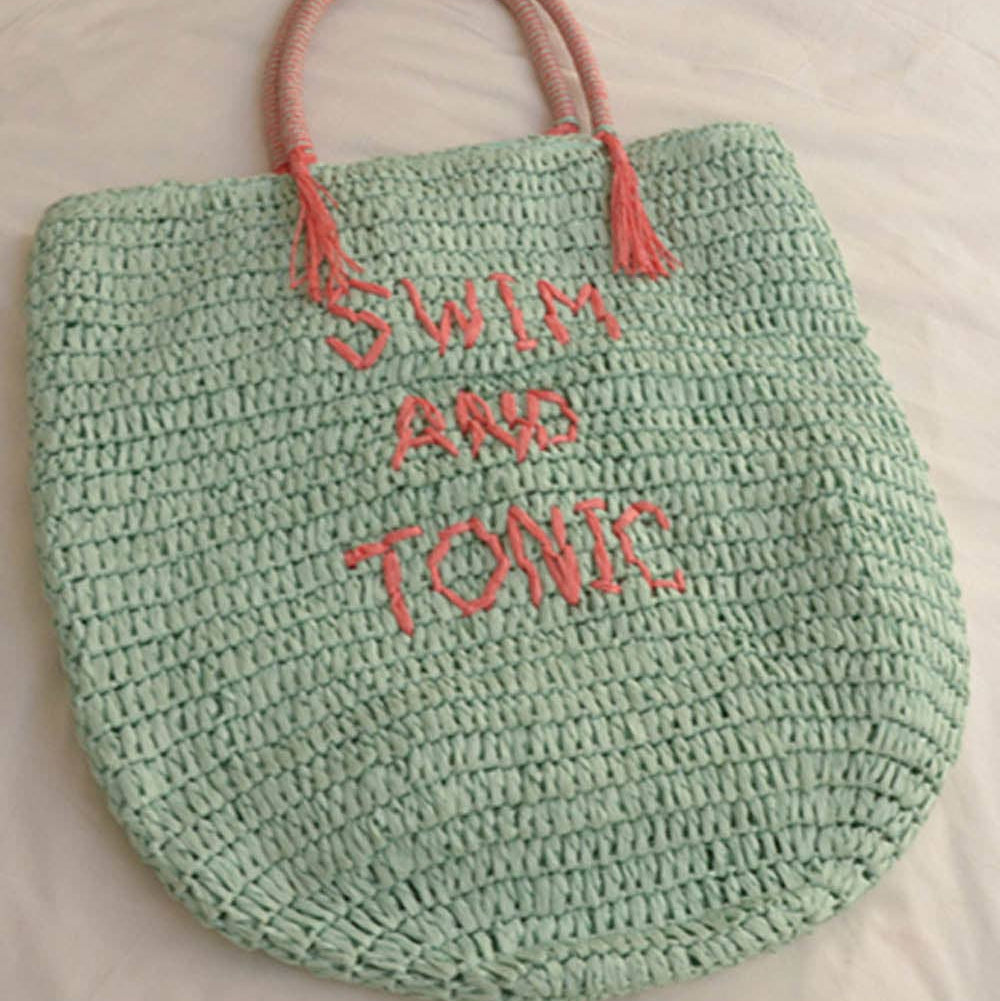 Swim And Tonic Straw Beach Tote