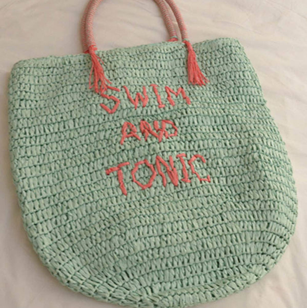 Swim And Tonic Straw Beach Tote