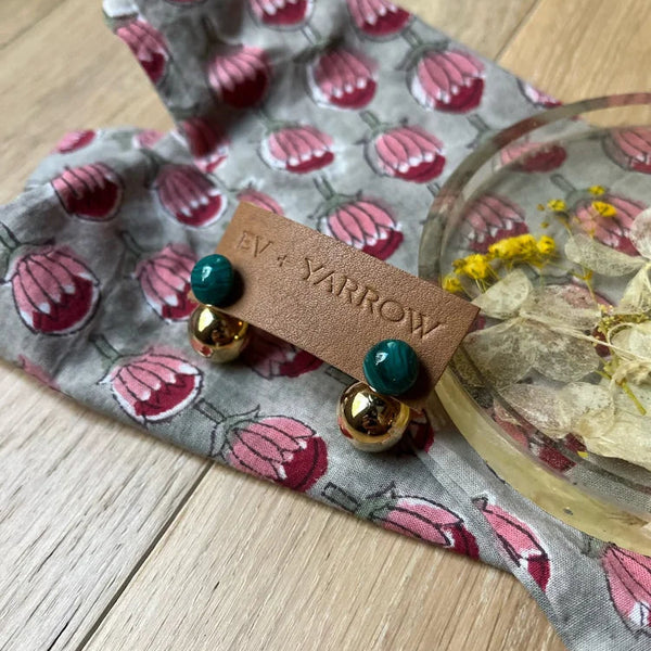 Malachite and Gold Dome Studs