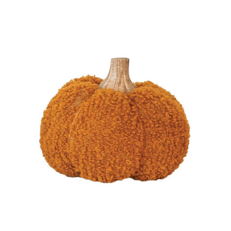 Cotton Blend Bouclé/Velvet Pumpkin w/ Wood Stem