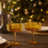 Flower Wave Coupe Cocktail Colored Glass - Amber