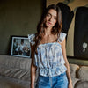 Woven Cotton Floral Print Sleeveless Peplum Top