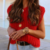 Sleeveless Chunky Knitted Vest with Pockets - Redg